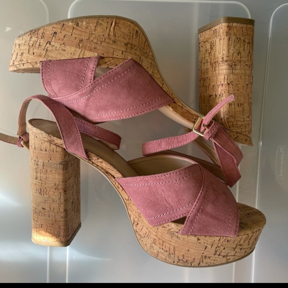 Alvia Dusty Rose Cork Block Sandals